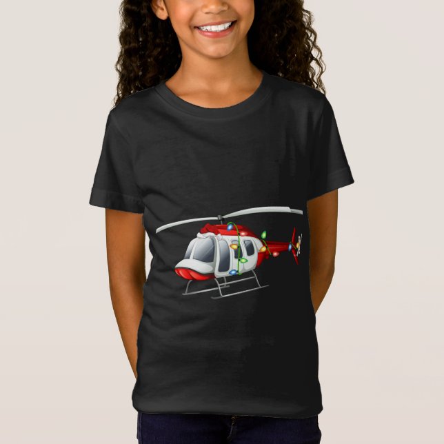 Funny Helicopter Lover Xmas Santa Hat Helicopter C T-Shirt (Front)