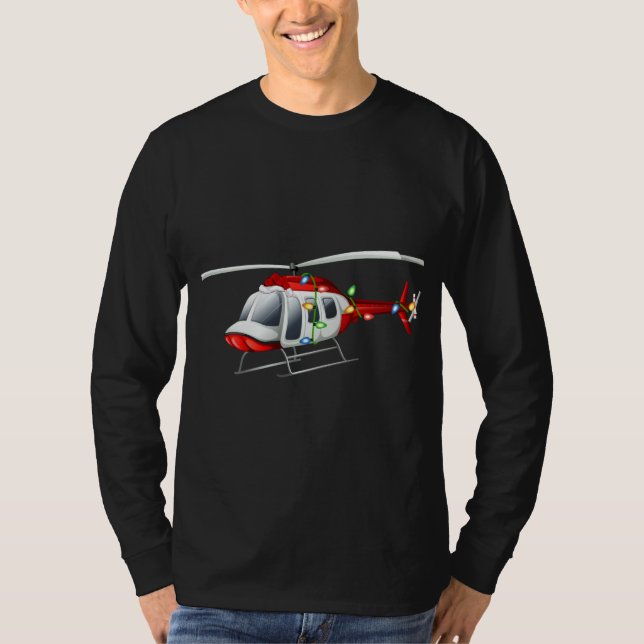 Funny Helicopter Lover Xmas Santa Hat Helicopter C T-Shirt (Front)