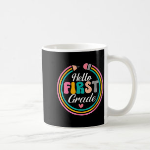 Funny Hello First Grade Pencil Circle Design Coffee Mug