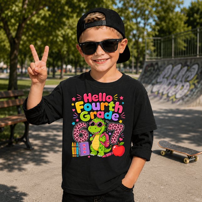 Funny Hello Fourth Grade Cute Dinosaur Back School T-Shirt (Creator Uploaded)