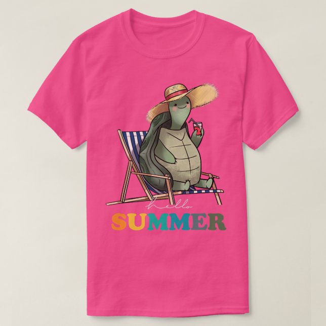 Funny Hello Summer Turtle  Summertime  Vacation  T-Shirt (Design Front)