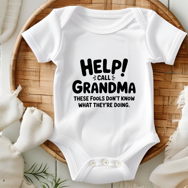 Funny Help Call Grandma New Parent Shower Gift Baby Bodysuit (Creator Uploaded)