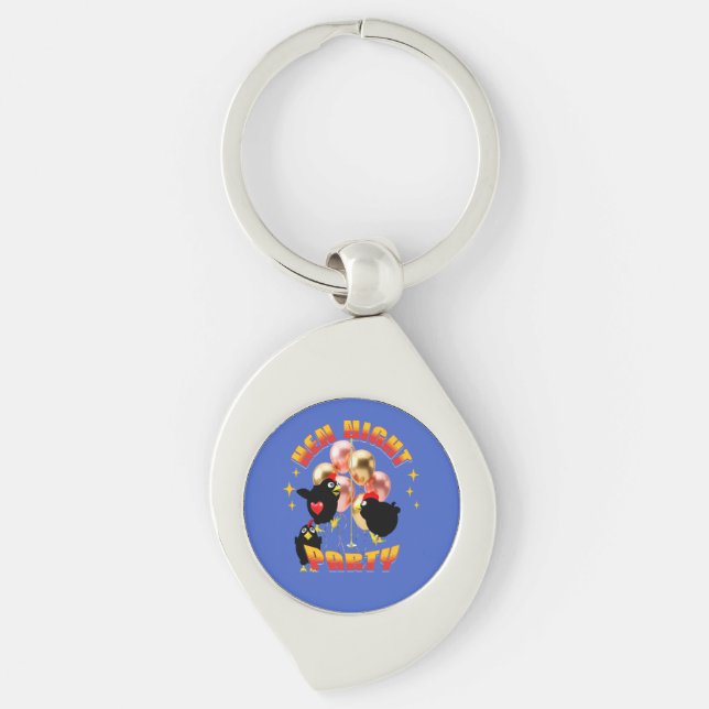 Funny Hen Night Party Chickens Design Key Ring (Front)