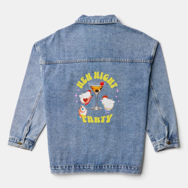 Funny Hens Night Party Funny Chicken  Denim Jacket (Back)