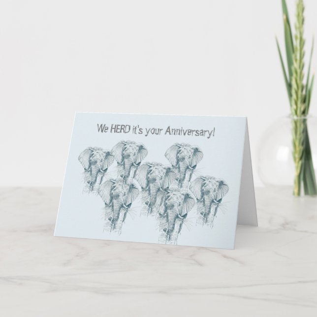 Funny Herd of Elephants "Happy Anniversary!" Card (Front)