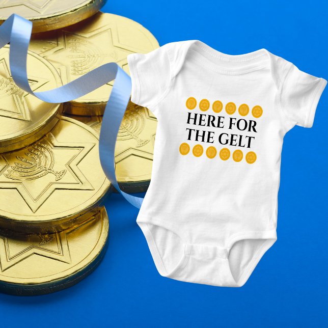 Funny Here for the Gelt, Jewish Holiday Hanukkah  Baby Bodysuit (Creator Uploaded)