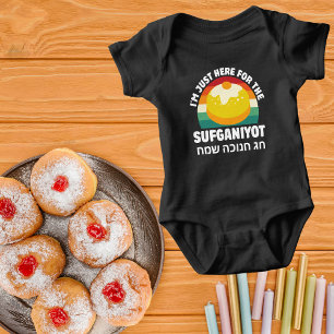 Funny Here for the Sufganiyot Hebrew Hanukkah Baby Bodysuit