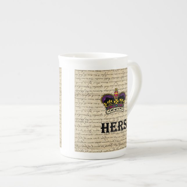 Funny hers text & crown bone china mug (Front Right)