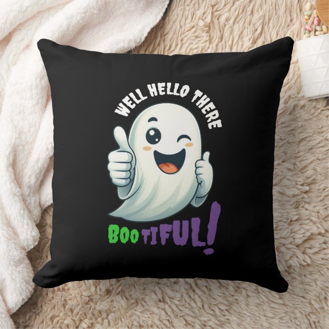 Funny Hey Boo-tiful! Cute Winking Ghost Cushion (Blanket)