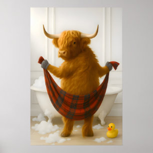Funny Highland Cow Bathroom Print, Highland Cow In Poster