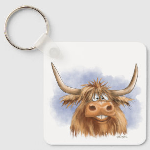 Funny Highland Cow cartoon Key Ring