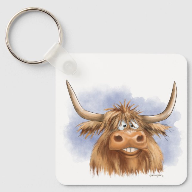Funny Highland Cow cartoon Key Ring (Front)