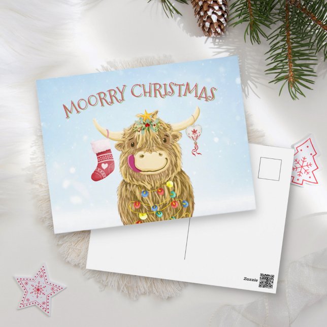 Funny Highland Cow Christmas Cute Holiday Postcard (Creator Uploaded)