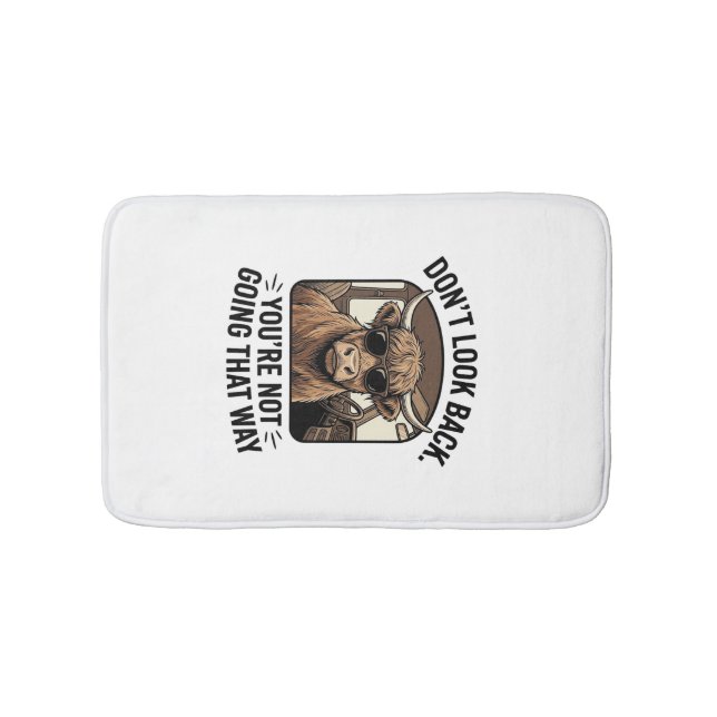 Funny Highland Cow Don’t Look Back Retro Bath Mat (Front)