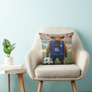 Funny Highland Cow Dressed For Soccer, Cushion