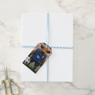 Funny Highland Cow Dressed For Soccer, Gift Tags