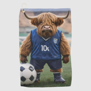 Funny Highland Cow Dressed For Soccer, Golf Towel