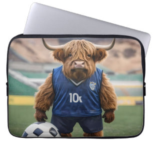 Funny Highland Cow Dressed For Soccer, Laptop Sleeve