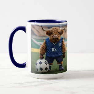 Funny Highland Cow Dressed For Soccer, Mug