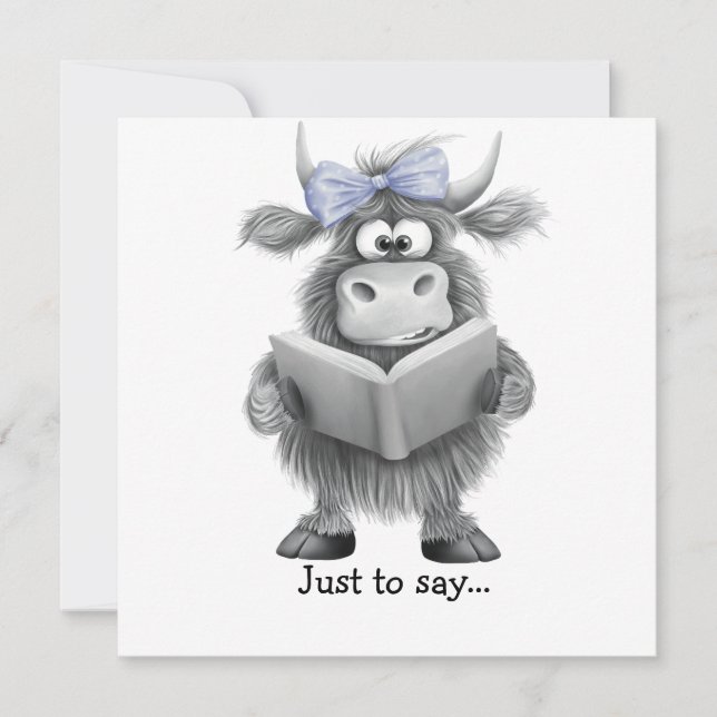 Funny Highland Cow Hand Drawn Just To Say Thank You Card (Front)