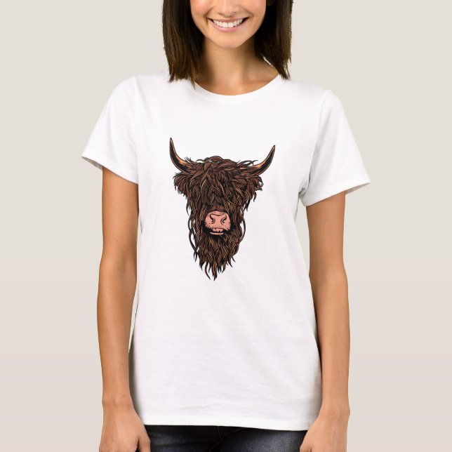 Funny Highland Cow Head T-Shirt (Front)