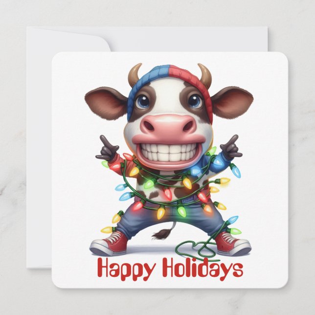 Funny Highland Cow Holiday Greeting Card (Front)