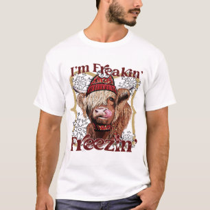 Funny Highland Cow Im Freaking Freezing Western Ch T-Shirt