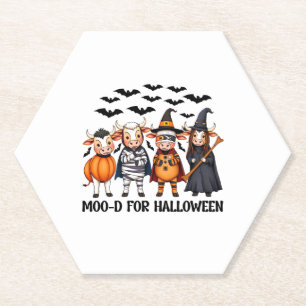 Funny Highland Cow Moo-d for Halloween Paper Coaster