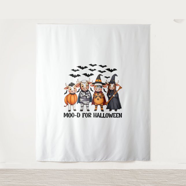 Funny Highland Cow Moo-d for Halloween Tapestry (Front)