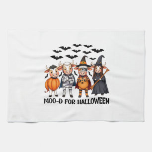 Funny Highland Cow Moo-d for Halloween Tea Towel