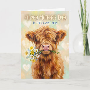 Funny Highland Cow Mother's Day Pun Cowest Mum Holiday Card
