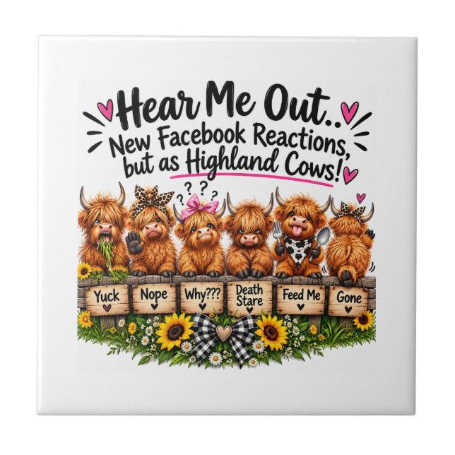 Funny Highland Cow Reactions Tile (Front)