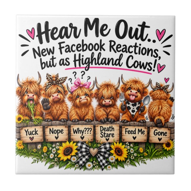 Funny Highland Cow Reactions Tile (Front)