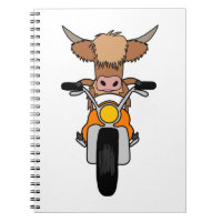 Funny Highland Cow Riding A Motorcycle Cartoon