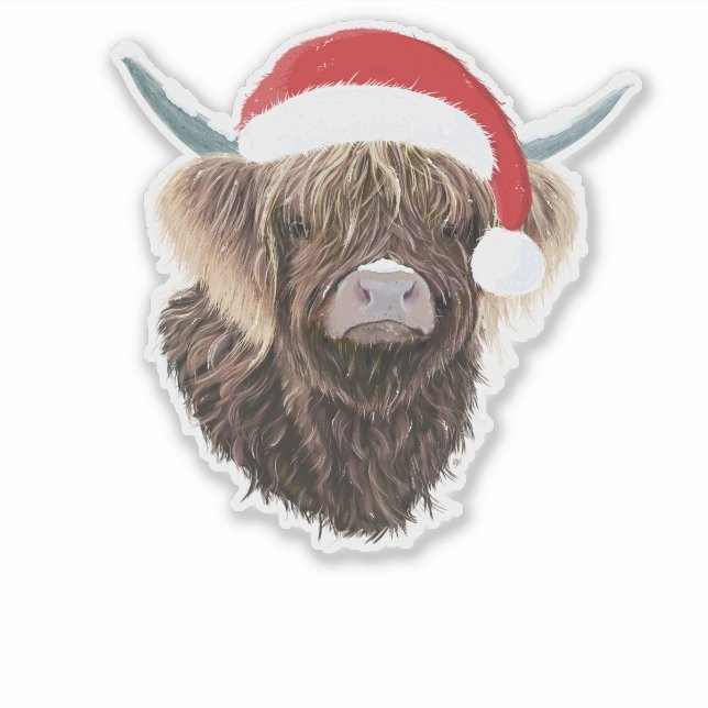 Funny Highland Cow Wearing A Christmas Santa Hat (Front)