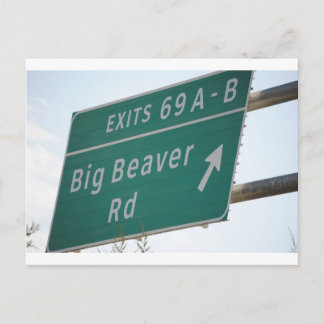 Funny HIghway Sign Big Beaver Road Exit 69 Postcard