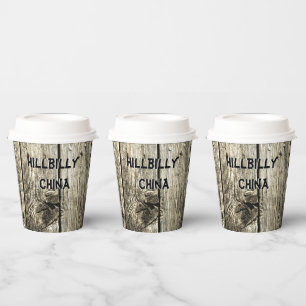 Funny Hillbilly China Faux Knotty Pine Rustic Paper Cups