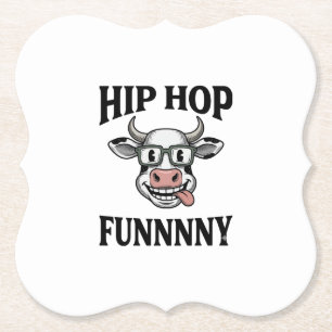 Funny Hip Hop Cow Vintage Engraving Shirt Design_1 Paper Coaster
