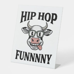 Funny Hip Hop Cow Vintage Engraving Shirt Design_1 Pedestal Sign