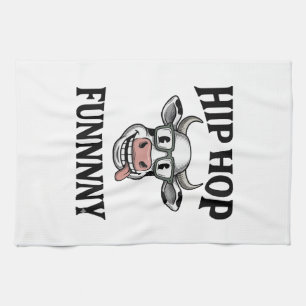Funny Hip Hop Cow Vintage Engraving Shirt Design_1 Tea Towel