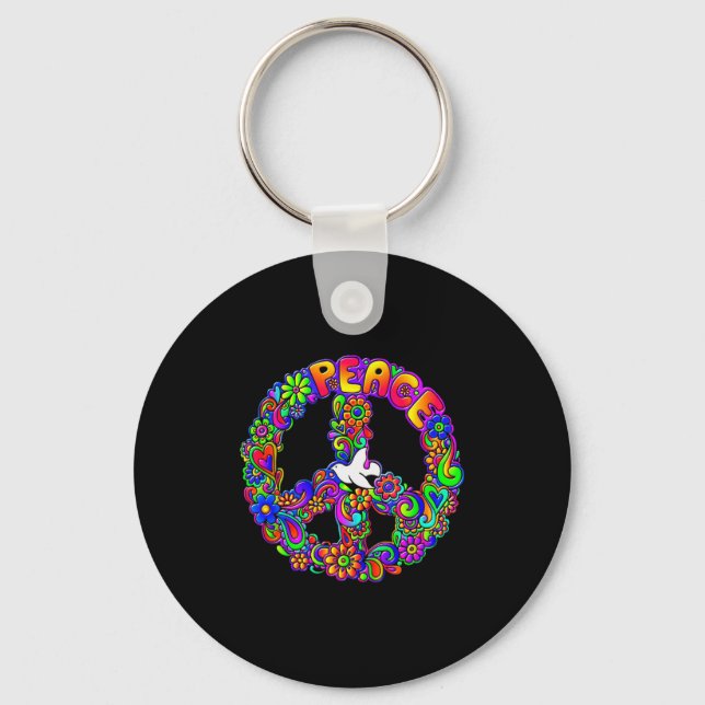 Funny Hipe Flower Wer Peace Sign Tee  Key Ring (Front)