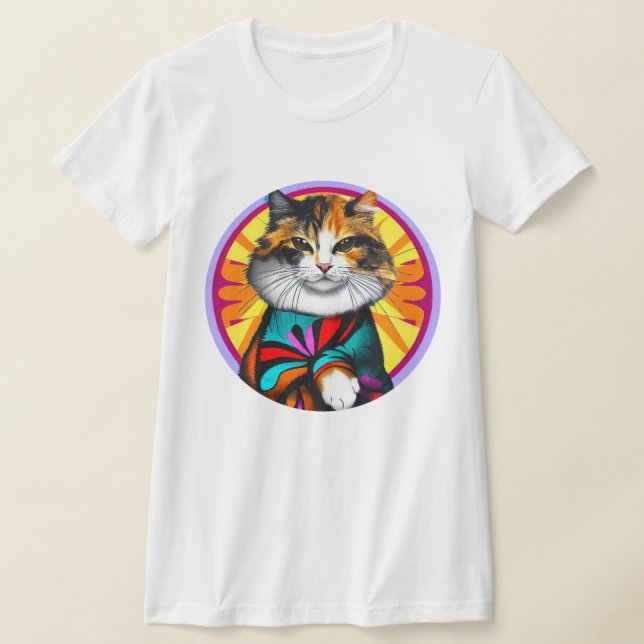 Funny Hippie Cat T-Shirt (Laydown)
