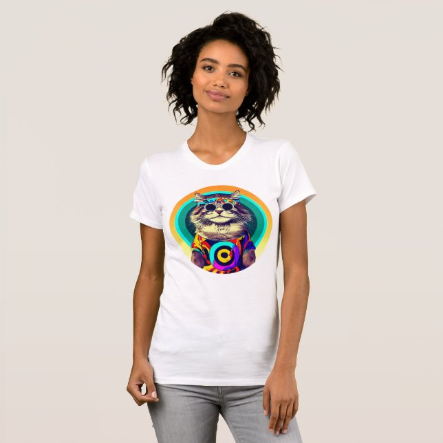 Funny Hippie Cat T-Shirt (Front Full)