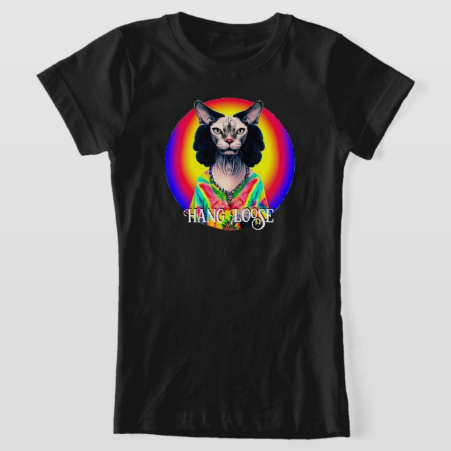 Funny Hippie Sphynx Cat T-Shirt (Laydown)