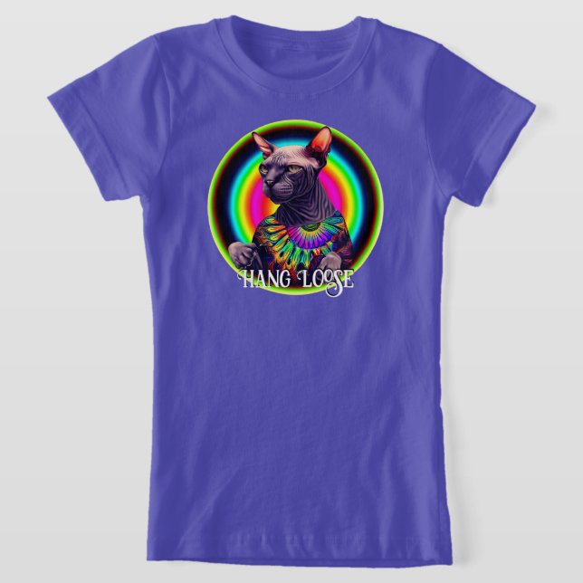 Funny Hippie Sphynx Cat T-Shirt (Laydown)