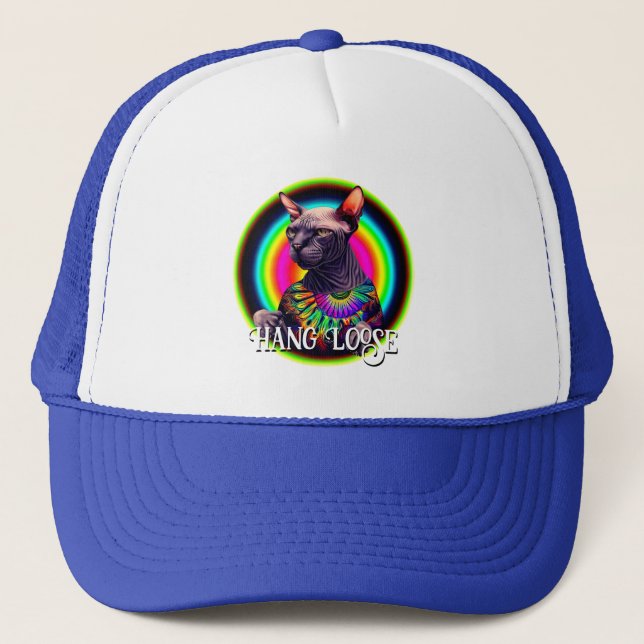 Funny Hippie Sphynx Cat Trucker Hat (Front)