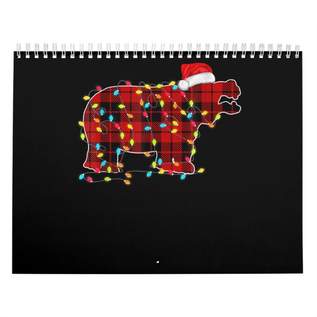 Funny Hippo Christmas Light Matching Family Calendar (Cover)