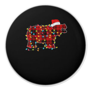 Funny Hippo Christmas Light Matching Family Ceramic Knob