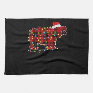 Funny Hippo Christmas Light Matching Family Tea Towel