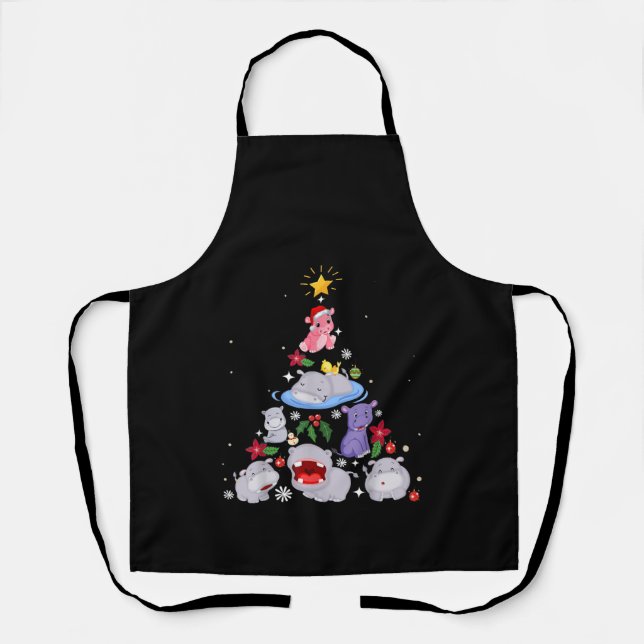 Funny Hippo Christmas Tree | Xmas Hippopotamus Apron (Front)